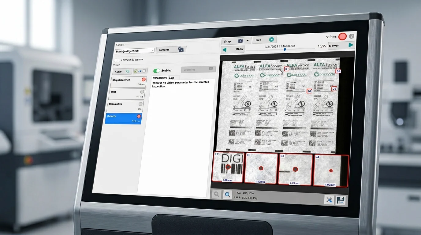 Interfaccia software LynxLabel — pannello di configurazione dei controlli e visualizzazione live